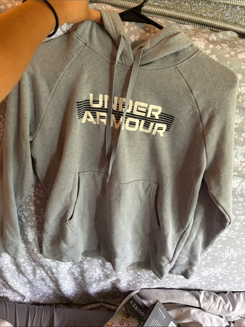 Under Armour Light Gray Pullover Hoodie with White Logo